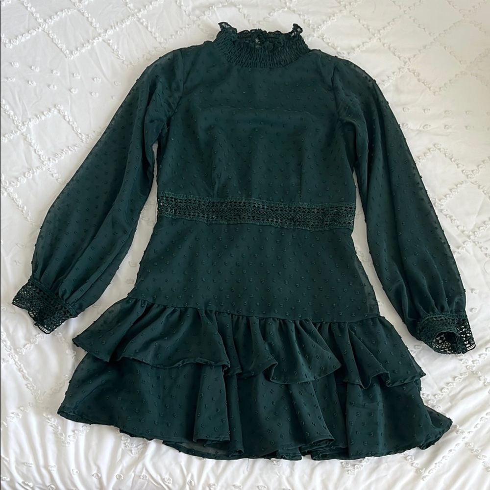 Showpo Green Formal Dress with Bishop Sleeves and Mock Neck